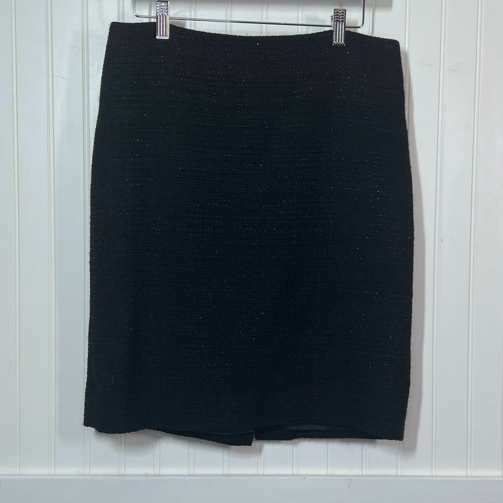 Theory Skirt Black Tweed Whimsigoth Glam Glitter Metallic Pencil Business Career